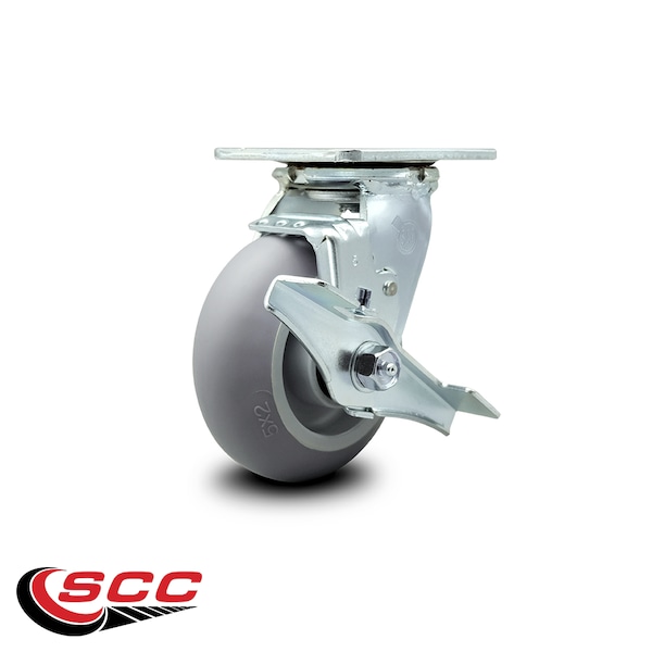 5 Inch Thermoplastic Rubber Swivel Caster With Roller Bearing And Brake SCC